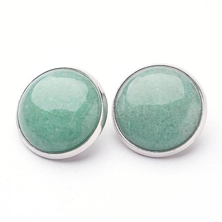 Natural Green Aventurine Brass Clip-on Earrings EJEW-A051-A009-1