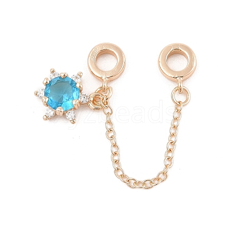 Rack Plating Star Brass Deep Sky Blue Cubic Zirconia European Safety Chains KK-F879-21G-1