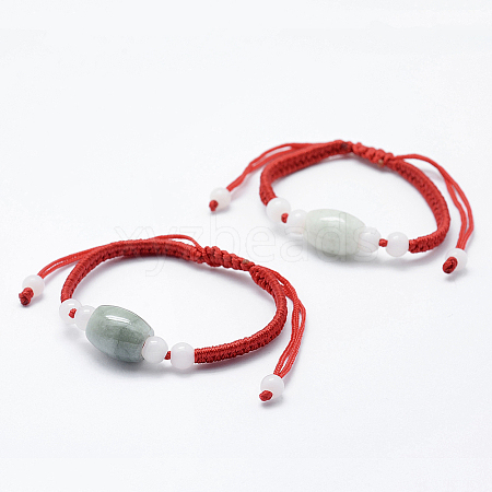 Natural Myanmar Jade/Burmese Jade Braided Bead Bracelets X-BJEW-F307-02-1