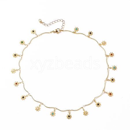 Brass Enamel Flower Pendant Necklaces NJEW-JN03222-1