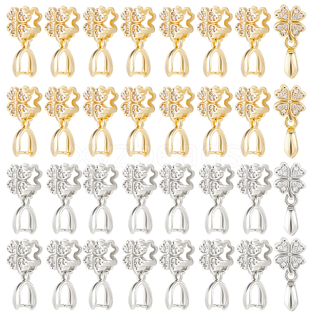 DICOSMETIC 20Pcs 2 Colors Brass Micro Pave Clear Cubic Zirconia Ice Pick Pinch Bails KK-DC0001-92-1