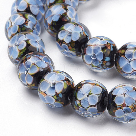 Handmade Inner Flower Lampwork Beads Strands LAMP-L072-B07-1