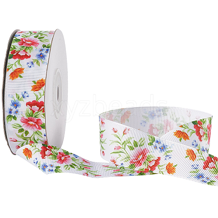 1 Roll Single Face Printed Polyester Grosgrain Ribbons SRIB-CY0001-12B-1