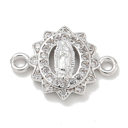 Rack Plating Brass Micro Pave Clear Cubic Zirconia Religion Virgin Mary Connector Charms KK-L224-094P-04-1