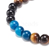 Natural Agate & Tiger Eye & Black Onyx Round Beaded Stretch Bracelet BJEW-JB08400-02-4