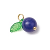 Natural Dyed Malaysia Jade Round Fruit Charms with Glass Leaves PALLOY-JF03401-02-4