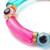 7Pcs 7 Color Acrylic Curved Tube & Plastic Evil Eye Beaded Stretch Bracelets Set BJEW-JB08962-6
