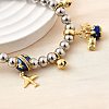 Brass Enamel Round Beads Charm Bracelets for Women BJEW-D317-11B-PG-2