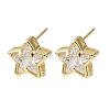 Brass Micro Pave Clear Cubic Zirconia Stud Earrings EJEW-C174-02C-G-4