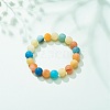 Natural Weathered Agate(Dyed) Round Beaded Stretch Bracelet BJEW-JB08502-2