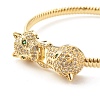 Green Cubic Zirconia Double Leopard Open Cuff Bangle BJEW-B054-20G-5