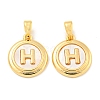 Natural Shell & Brass Flat Round with Letter H Charms with Snap on Bails KK-P275-07G-1