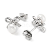 Anti-Tarnish Cubic Zirconia Bowknot with Natural Pearl Stud Earrings EJEW-F318-09P-2