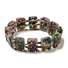 Dyed Natural Imperial Jasper with Resin Beaded Stretch Bracelets BJEW-G698-01A-05-1