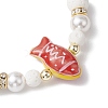 7Pcs 7 Colors Round Synthetic Lava Rock & Shell Pearl Beaded Stretch Bracelet Sets BJEW-JB10377-4