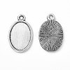 Tibetan Style Antique Silver Alloy Flat Oval Pendant Cabochon Settings X-TIBEP-M022-36AS-2