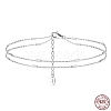 Rhodium Plated 925 Sterling Silver Double Layered Cable Chain Anklet with Beads AJEW-F162-006P-1