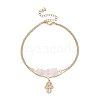 Natural Rose Quartz Chips Beaded & Hamsa Hand Charms Double Layer Multi-strand Bracelet AJEW-AN00511-03-1