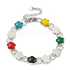 304 Stainless Steel Enamel Flower Link Chain Bracelets with Glitter Powder BJEW-S153-05P-02-1