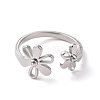 Non-Tarnish 304 Stainless Steel Flower Open Cuff Ring for Women RJEW-D120-07P-2