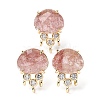 Brass Micro Pave Cubic Zirconia Stud Earring Findings with Natural Strawberry Quartz KK-Z096-05G-09-1