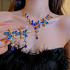 Flower Alloy Glass Rhinestone Bib Necklace & Dangle Stud Earring Jewelry Sets for Women FS-WG6A5BE-03-2