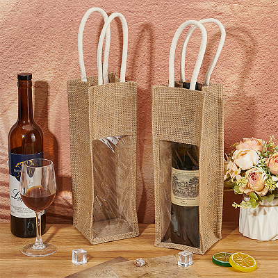 1-Sot Rectangle Linen Wine Storage Bags with Handle ABAG-WH0046-28A-1