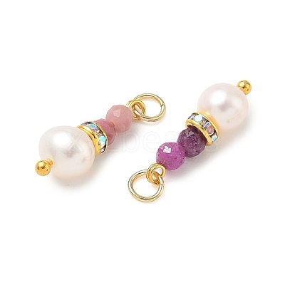 3Pcs 3 Styles Faceted Natural Ruby & Rhodonite & Amethyst and Potato Pearl Pandants PALLOY-JF06048-01-1