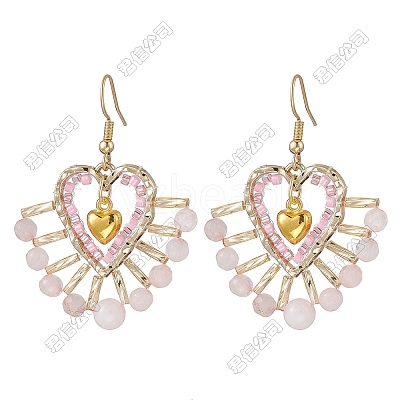 Heart Glass Seed Beads Dangle Earrings EJEW-FS00072-1