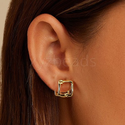 925 Sterling Silver Square Stud Earrings EJEW-H167-04G-1