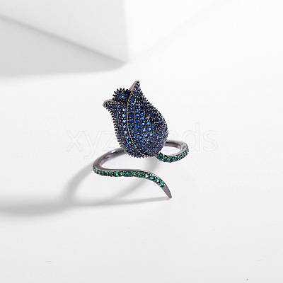 Rose Brass Micro Pave Cubic Zirconia Cuff Rings FS-WGEE242-03-1
