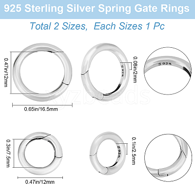 2Pcs 2 Styles 925 Sterling Silver Spring Gate Rings STER-BBC0006-46-1