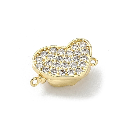 Heart Brass Micro Pave Clear Cubic Zirconia Box Clasps KK-H537-05G-1