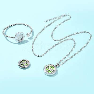 1Pc Stainless Steel Open Cuff Bangles & 1Pc Stainless Steel Pendant Neclace AJEW-SC0004-06A-1
