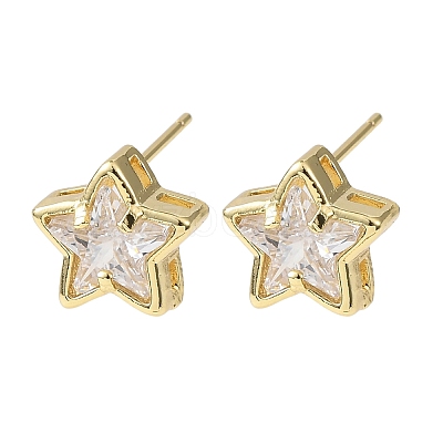 Brass Micro Pave Clear Cubic Zirconia Stud Earrings EJEW-C174-02C-G-1