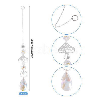 3Pcs 201 Stainless Steel Mushroom Hanging Ornaments HJEW-TA00369-1