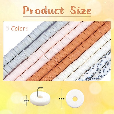 10 Strands 5 Colors Flat Round Handmade Polymer Clay Beads CLAY-SZ0002-01-1