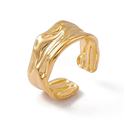 Ion Plating(IP) 304 Stainless Steel Twist Wave Open Cuff Ring for Women X-RJEW-C045-22G-1