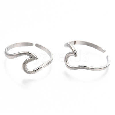 Non-Tarnish 304 Stainless Steel Sea Wave Cuff Rings RJEW-N038-115P-1