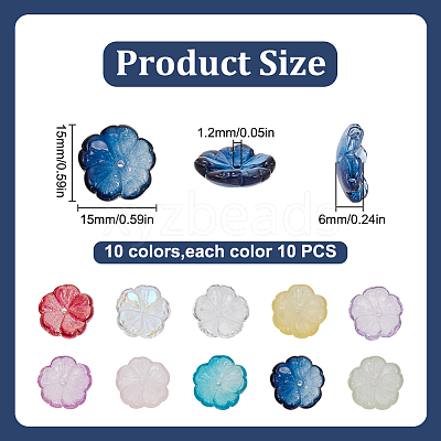 100Pcs 10 Colors Transparent Glass Beads GLAA-DR0001-08-1
