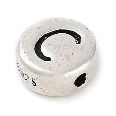 925 Sterling Silver Flat Round with Letter Beads STER-G044-01AS-C-1