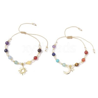 2Pcs Chakra 304 Stainless Steel Charm Bracelets BJEW-JB12564-03-1