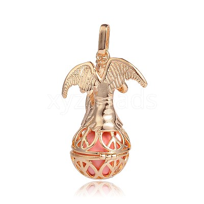 Golden Plated Brass Hollow Round Cage Pendants KK-J249-06G-1