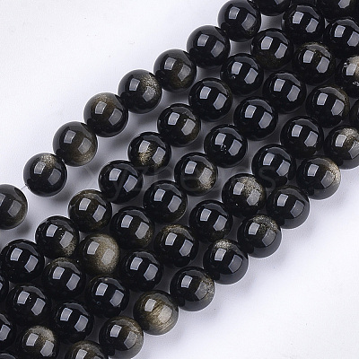 Natural Golden Sheen Obsidian Beads Strands G-S333-8mm-025-1