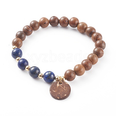 Wood Bead & Stone Bracelet BJEW-JB06104-1