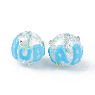 UV Plating Rainbow Iridescent Crackle Acrylic Enamel Beads OACR-I003-07-1