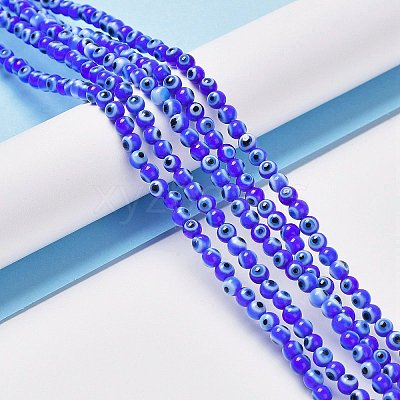 Handmade Evil Eye Lampwork Round Bead Strands LAMP-L055-4mm-15-1