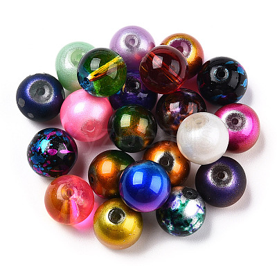 Mixed Style & Mixed Color Round Spray Painted Glass Beads DGLA-X0003-12mm-1