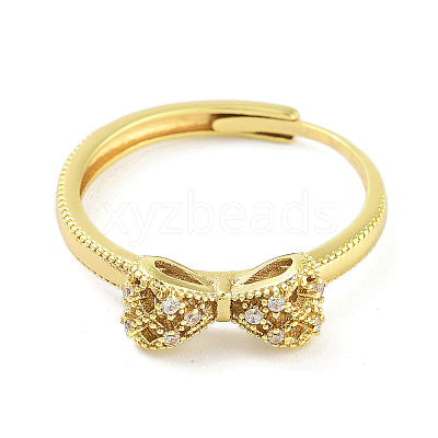 Bowknot Brass Micro Pave Clear Cubic Zirconia Adjustable Rings RJEW-S416-03G-1