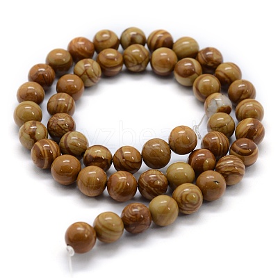 Natural Wood Lace Stone Wooden Jasper Beads Strands G-G763-05-6mm-1